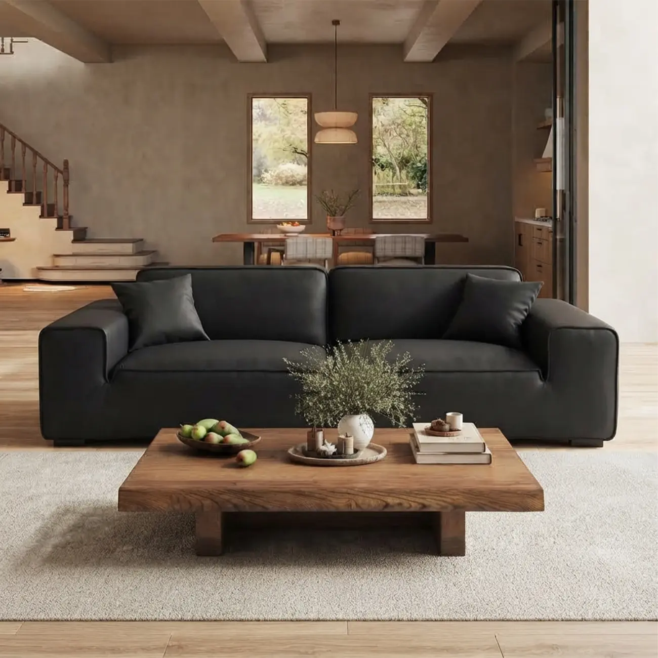 Modern Black Leather Modular Sofa with Extra-Deep Seating Image - 1 | homeyfad