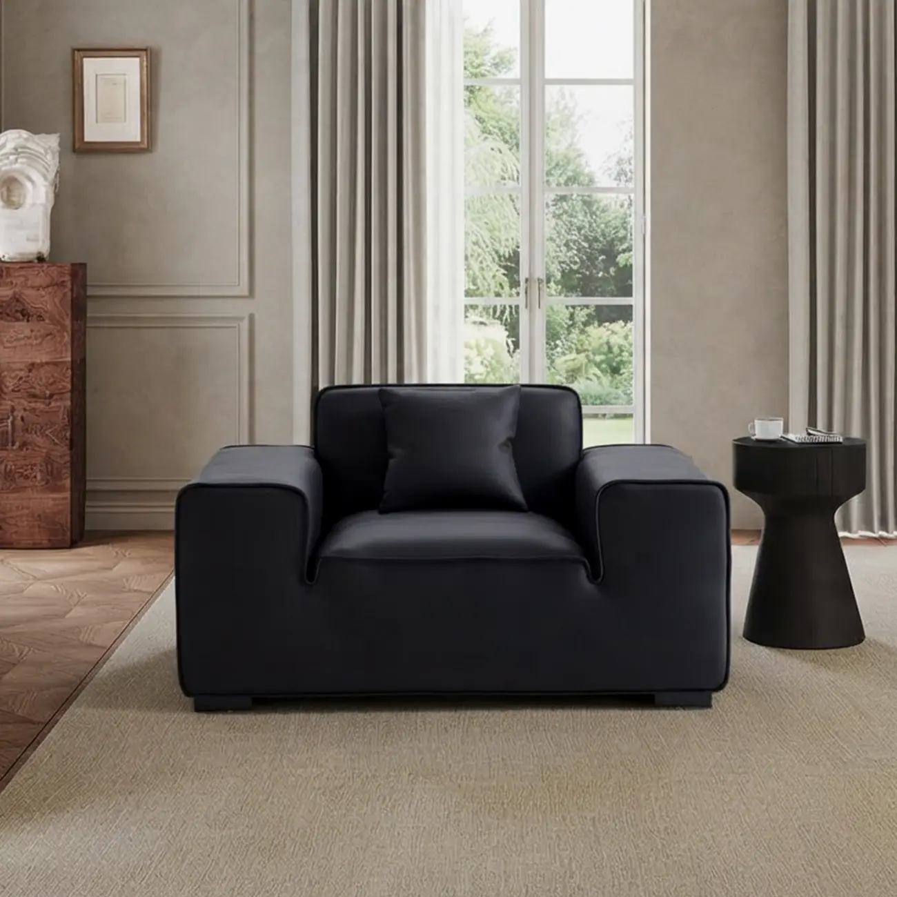 Modern Black Leather Modular Sofa with Extra-Deep Seating Image - 5 | homeyfad