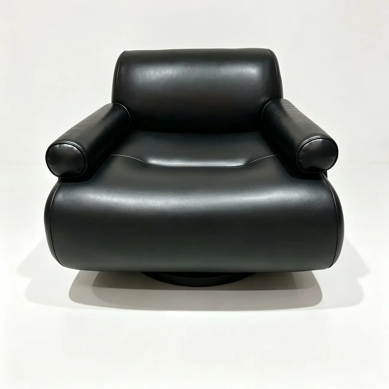 Black Modern Genuine Leather Swivel Lounge Chair With Bolster Arms Image - 2 | homeyfad