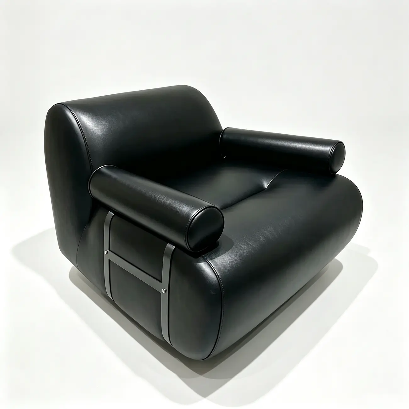 Black Modern Genuine Leather Swivel Lounge Chair With Bolster Arms Image - 13 | homeyfad
