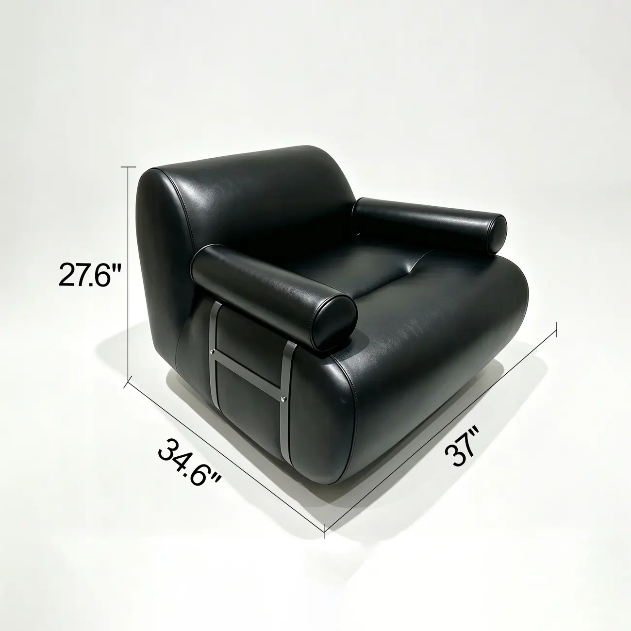 Black Modern Genuine Leather Swivel Lounge Chair With Bolster Arms Image - 15 | homeyfad