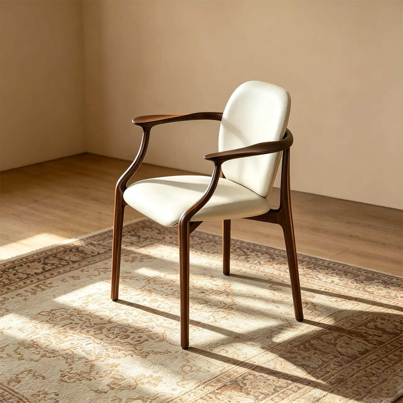 Modern Walnut Ash Wood Upholstered Dining Chair with Arms Image - 1 | homeyfad