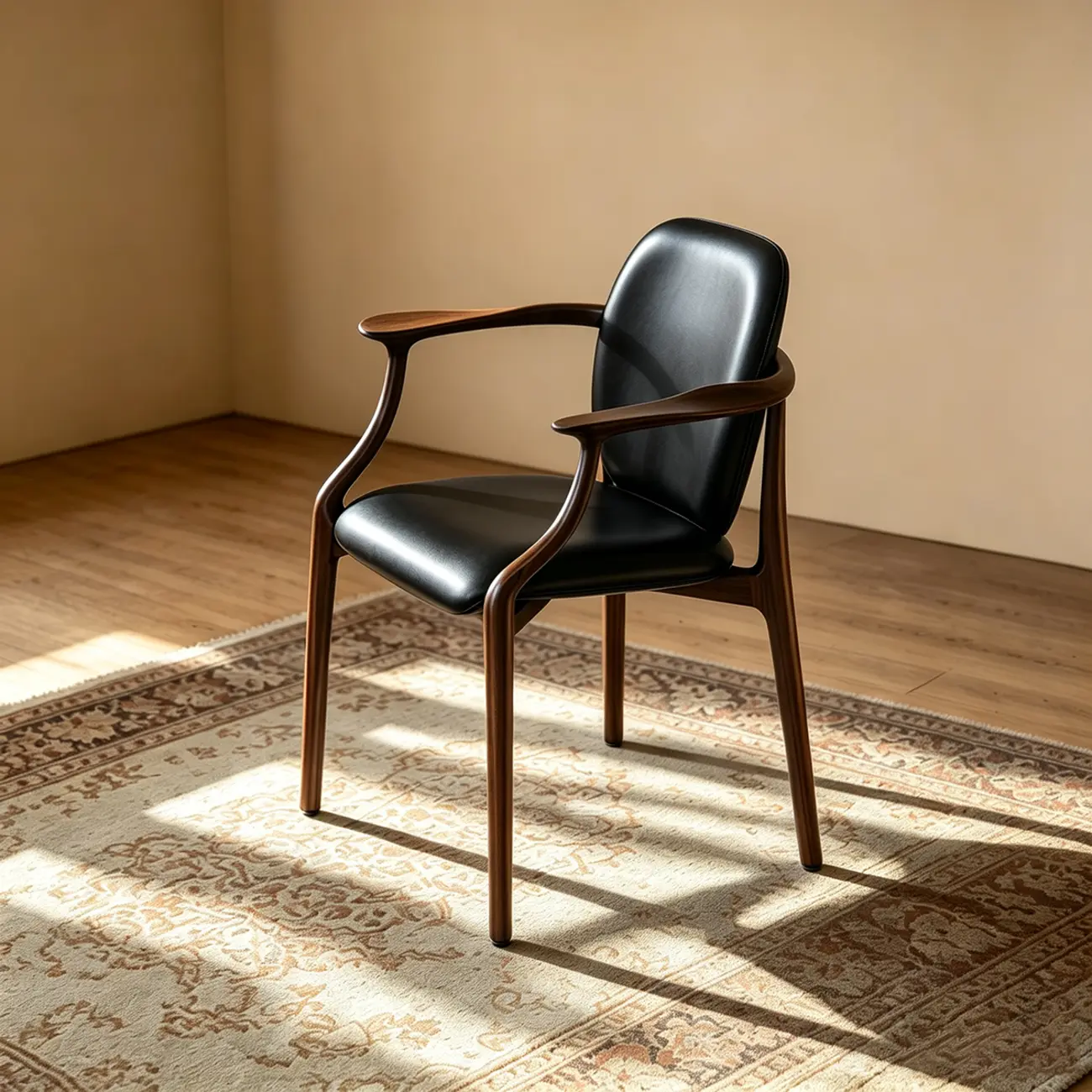 Modern Walnut Ash Wood Upholstered Dining Chair with Arms Image - 3 | homeyfad