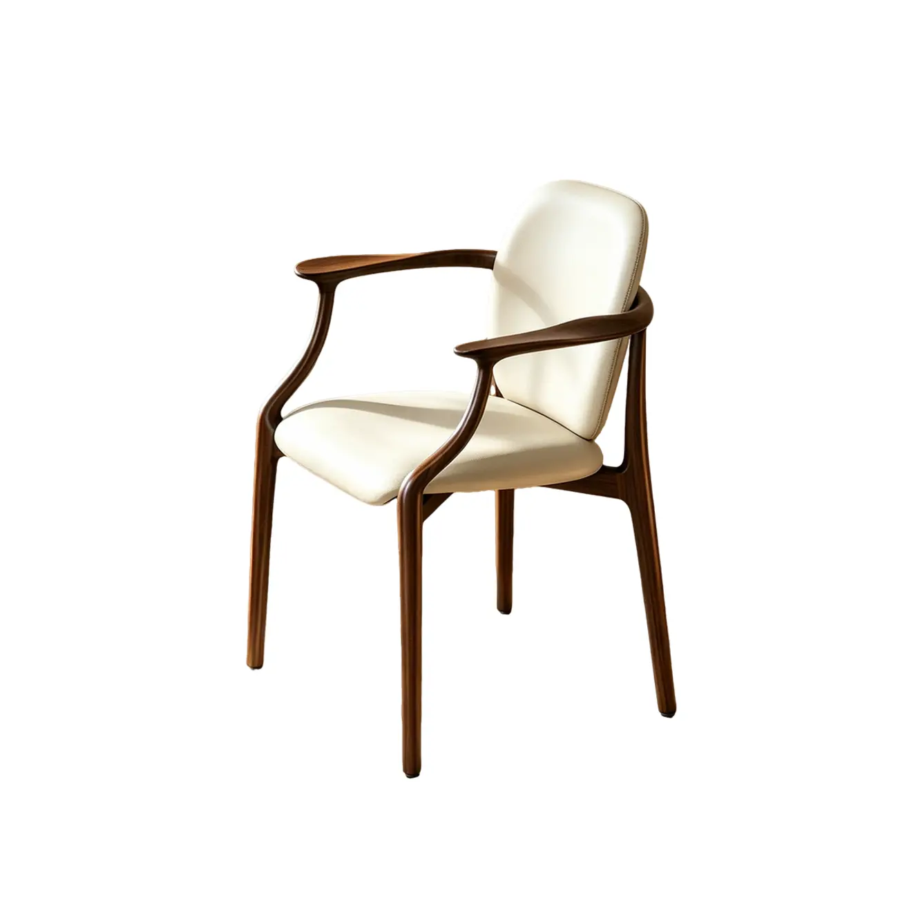 Modern Walnut Ash Wood Upholstered Dining Chair with Arms Image - 2 | homeyfad
