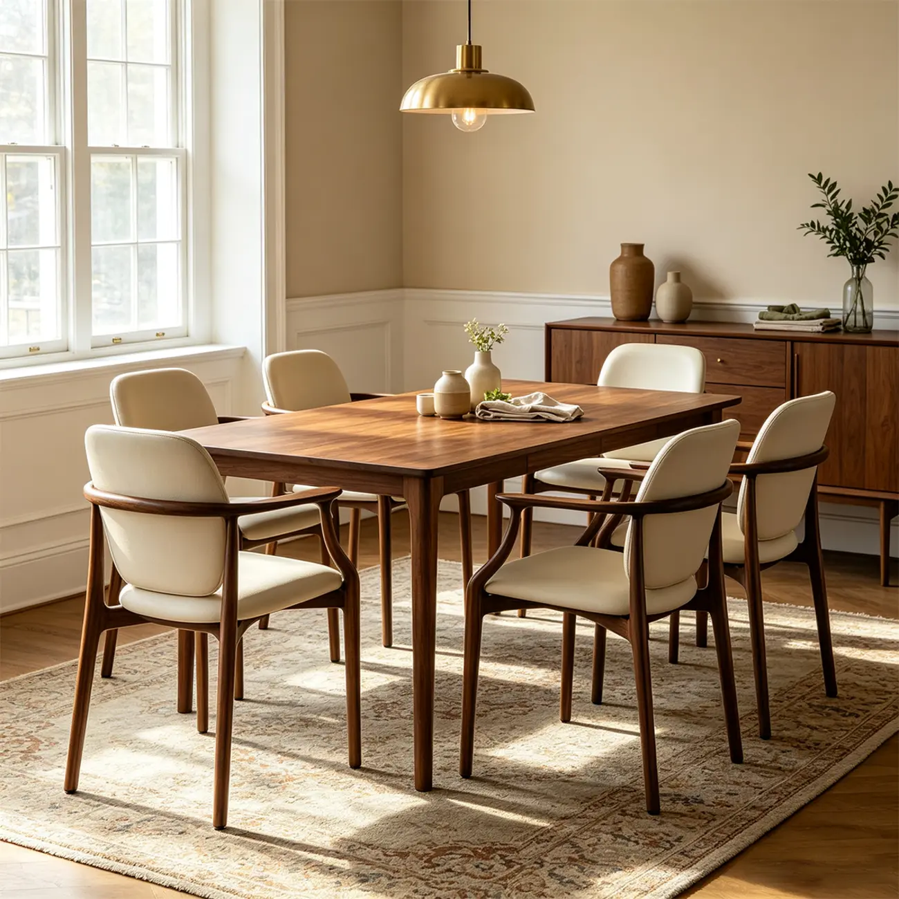 Modern Walnut Ash Wood Upholstered Dining Chair with Arms Image - 5 | homeyfad