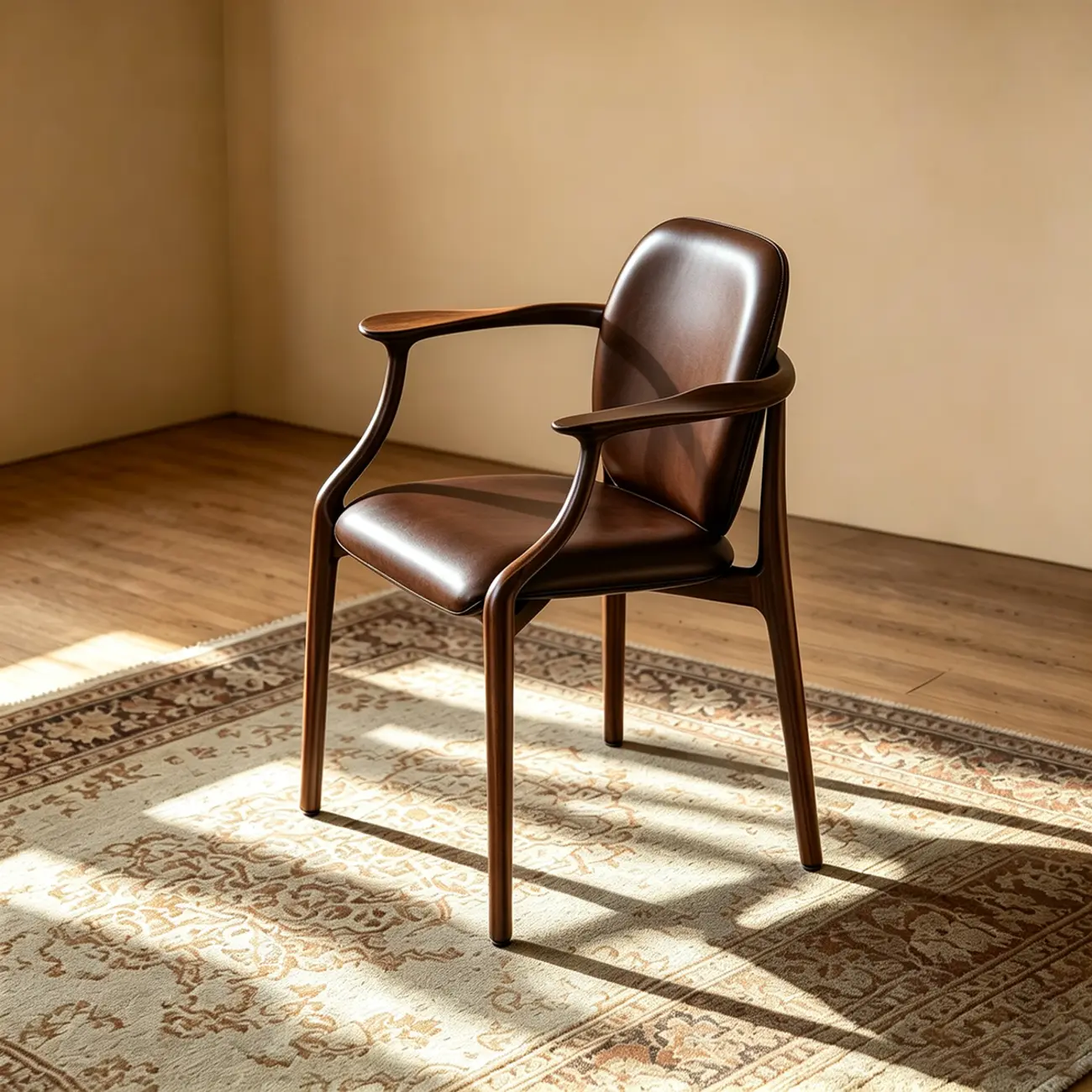 Modern Walnut Ash Wood Upholstered Dining Chair with Arms Image - 4 | homeyfad