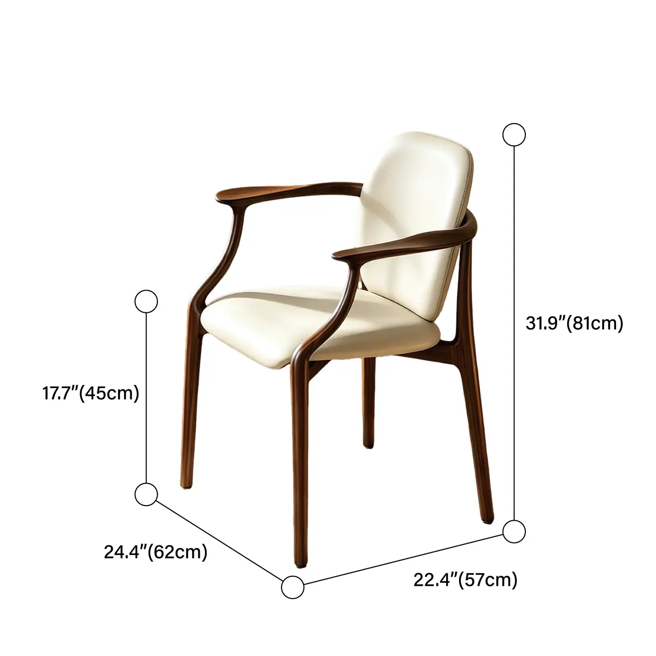 Modern Walnut Ash Wood Upholstered Dining Chair with Arms #size | homeyfad
