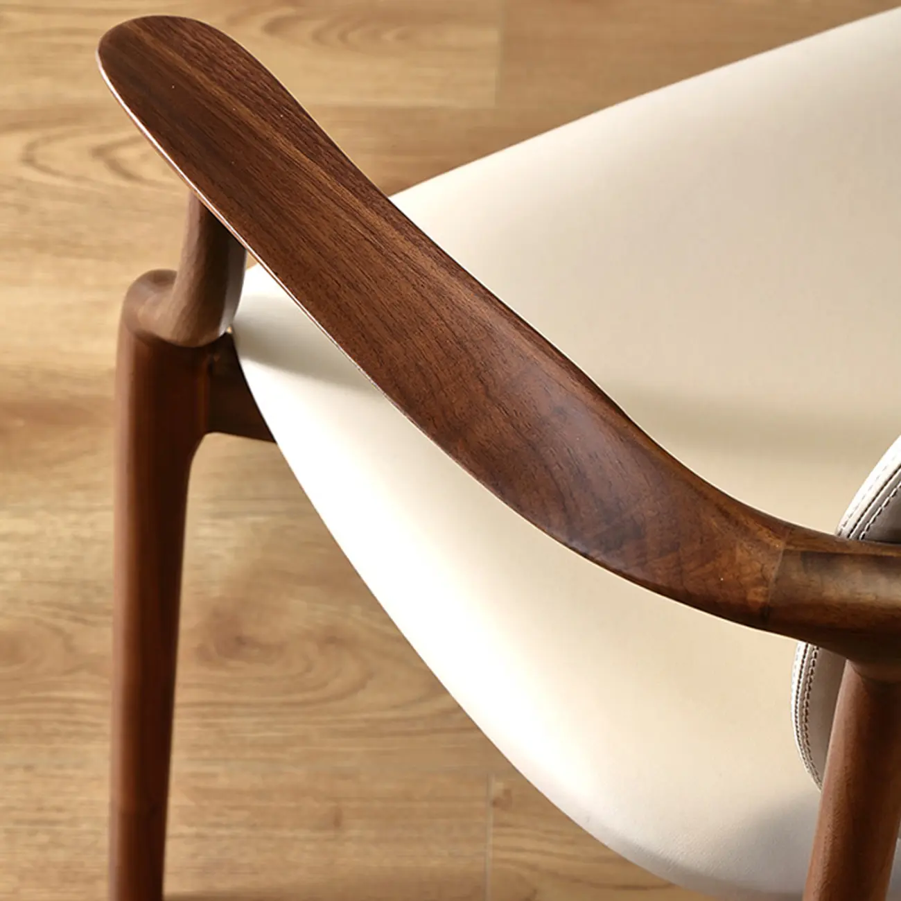 Modern Walnut Ash Wood Upholstered Dining Chair with Arms Image - 7 | homeyfad