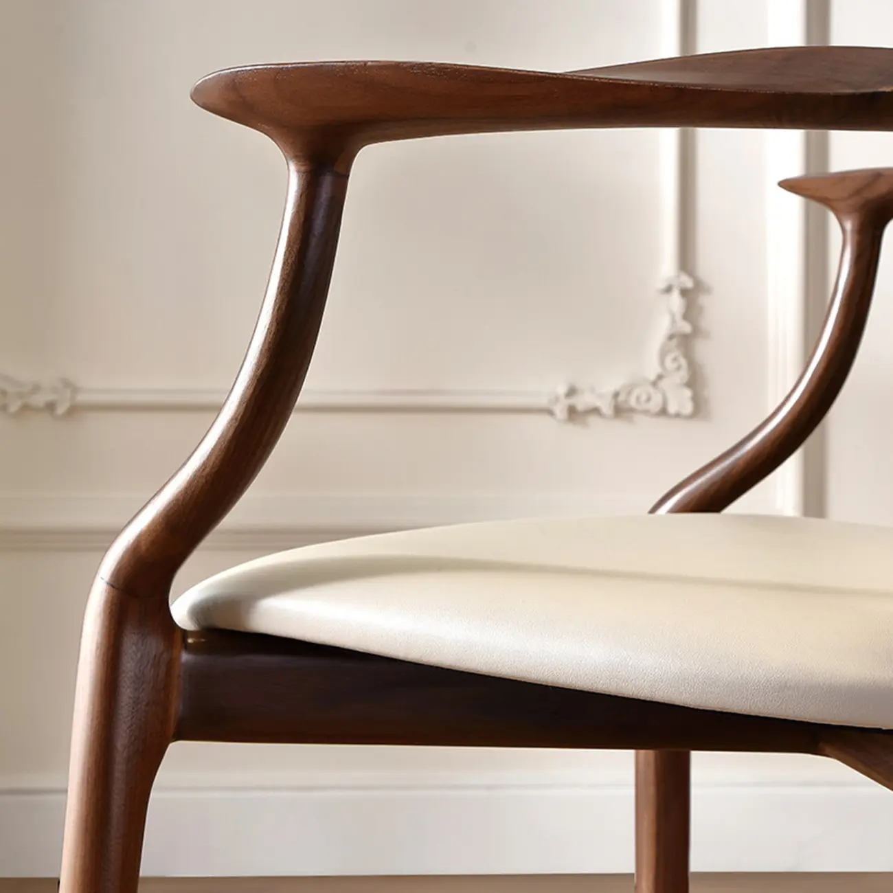 Modern Walnut Ash Wood Upholstered Dining Chair with Arms Image - 8 | homeyfad