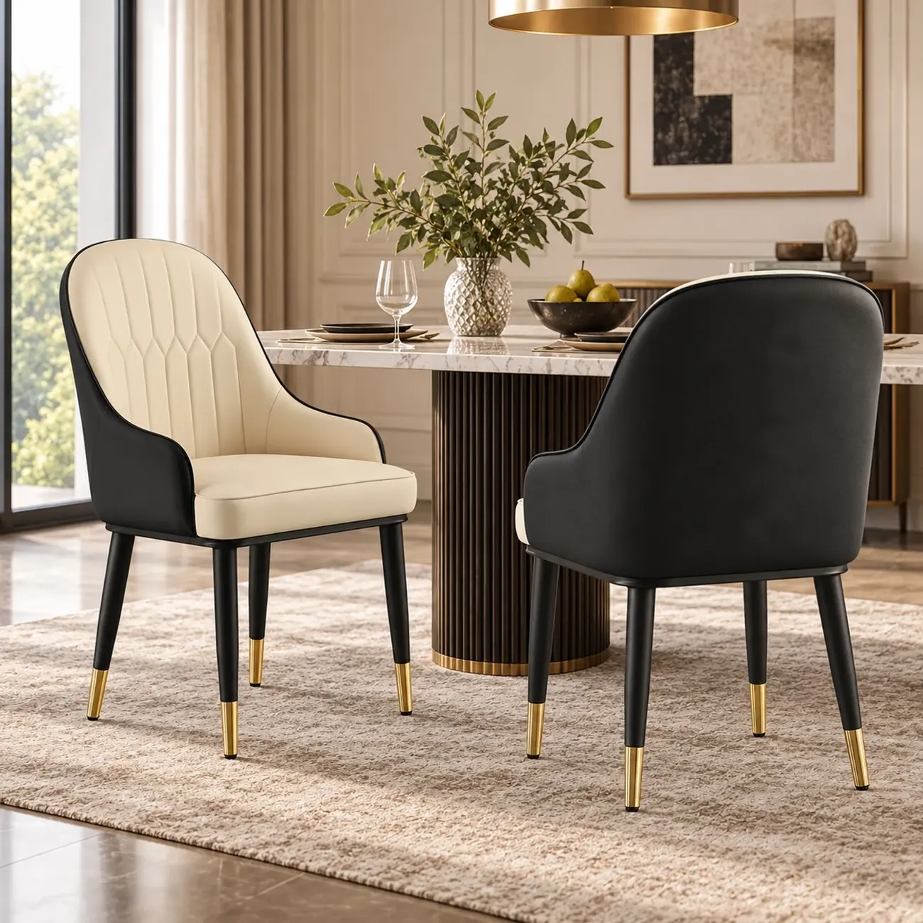 Contemporary Leather Solid Back Dining Chair With Arms Image - 1 | homeyfad