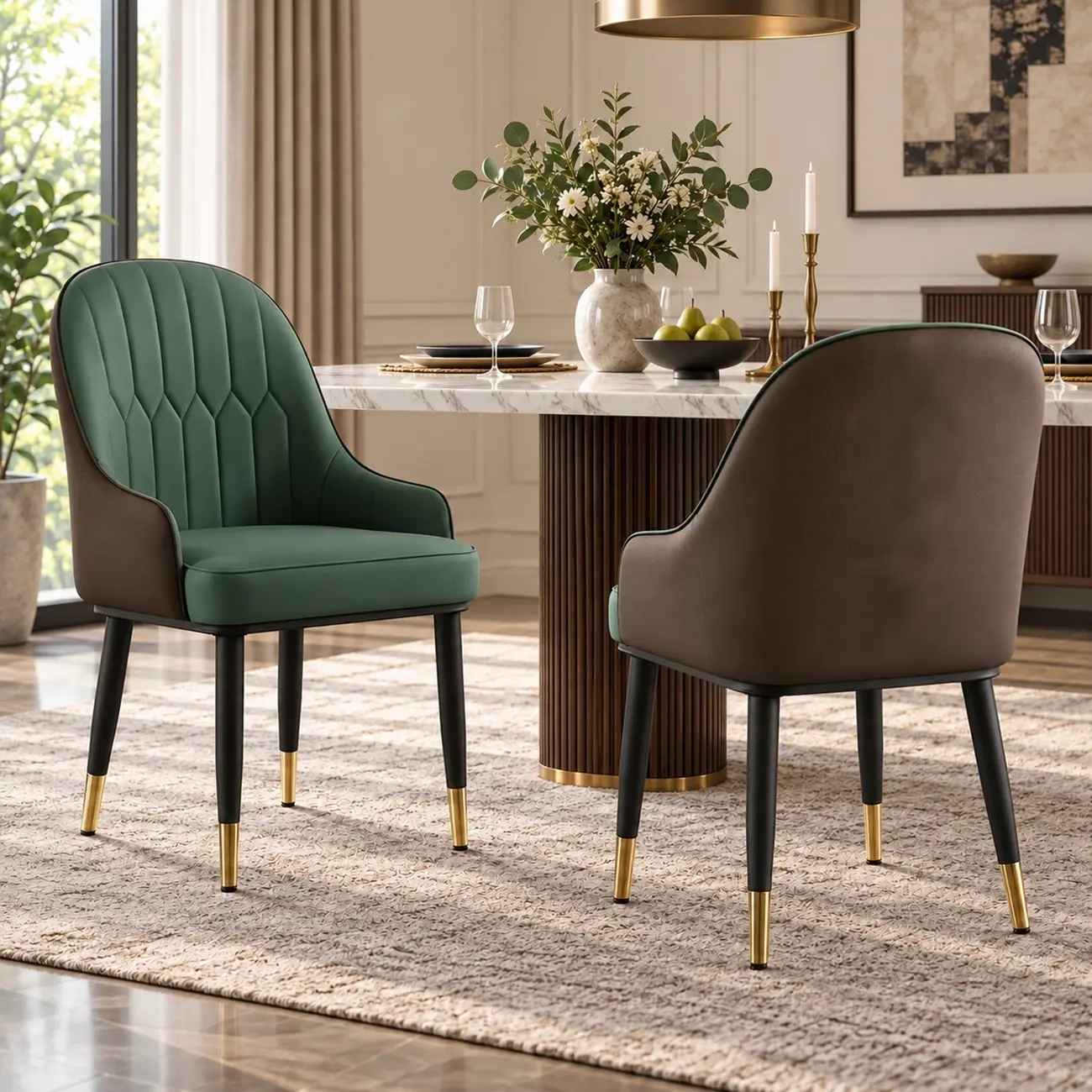 Contemporary Leather Solid Back Dining Chair With Arms Image - 8 | homeyfad