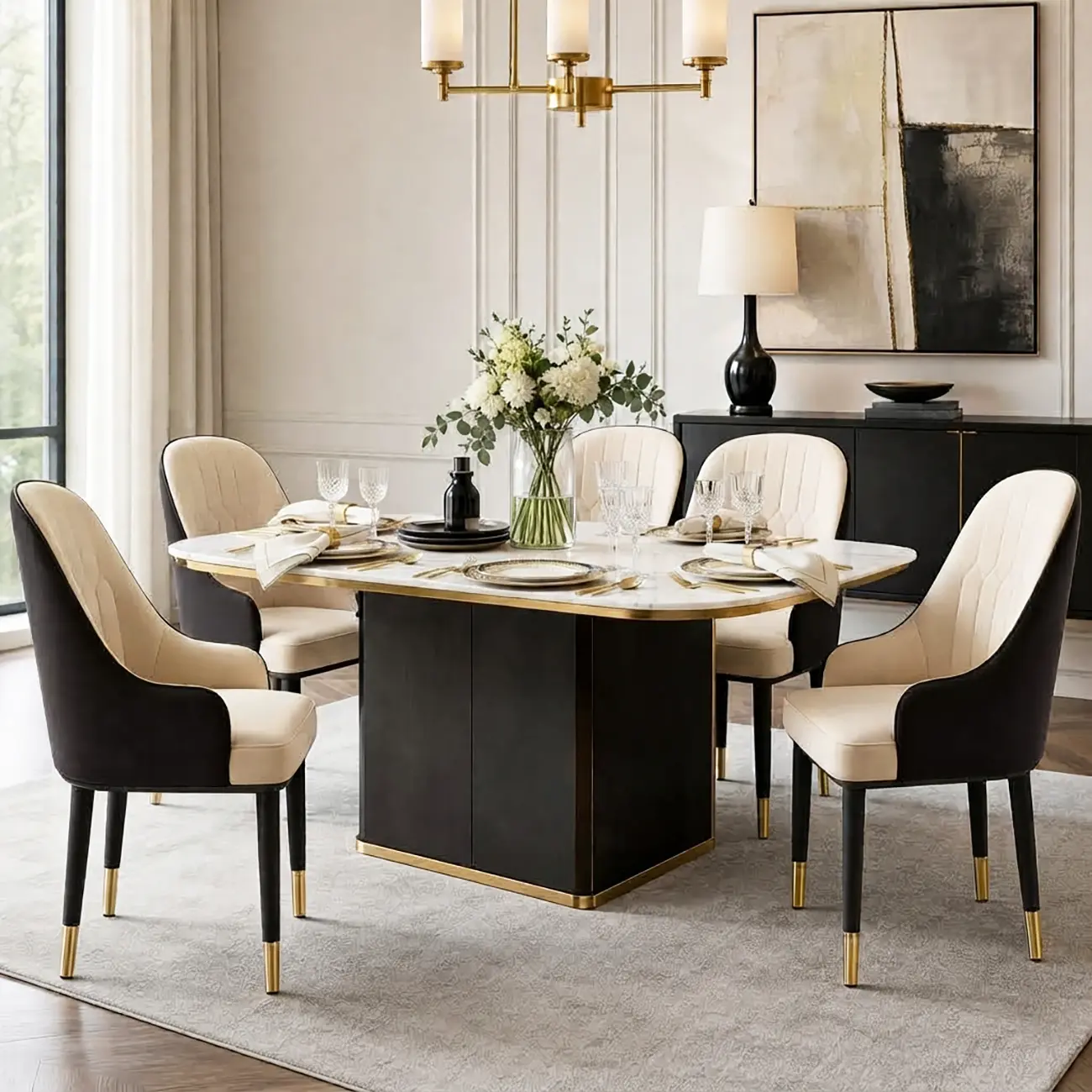 Contemporary Leather Solid Back Dining Chair With Arms Image - 2 | homeyfad