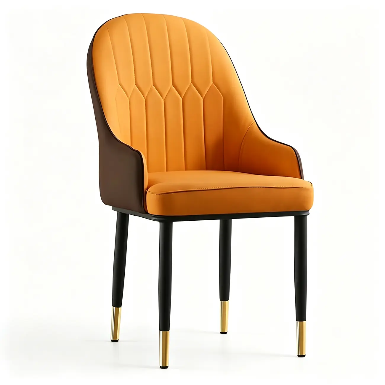 Contemporary Leather Solid Back Dining Chair With Arms Image - 15 | homeyfad