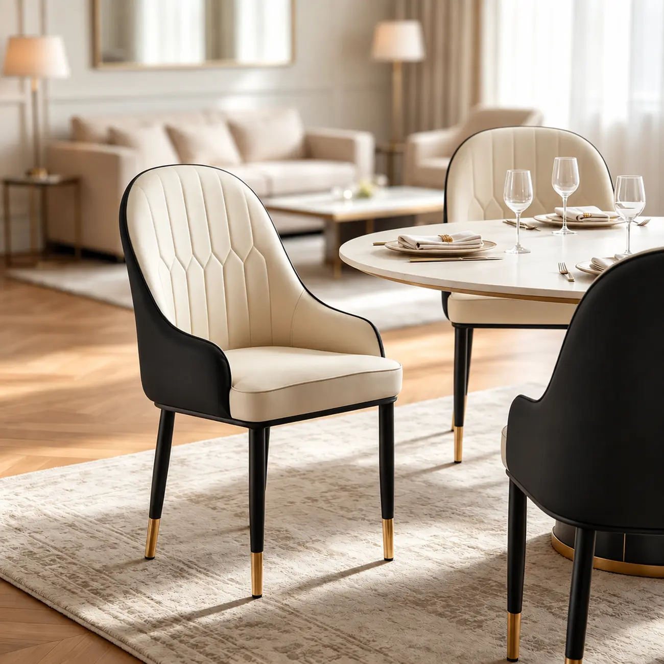 Contemporary Leather Solid Back Dining Chair With Arms Image - 3 | homeyfad