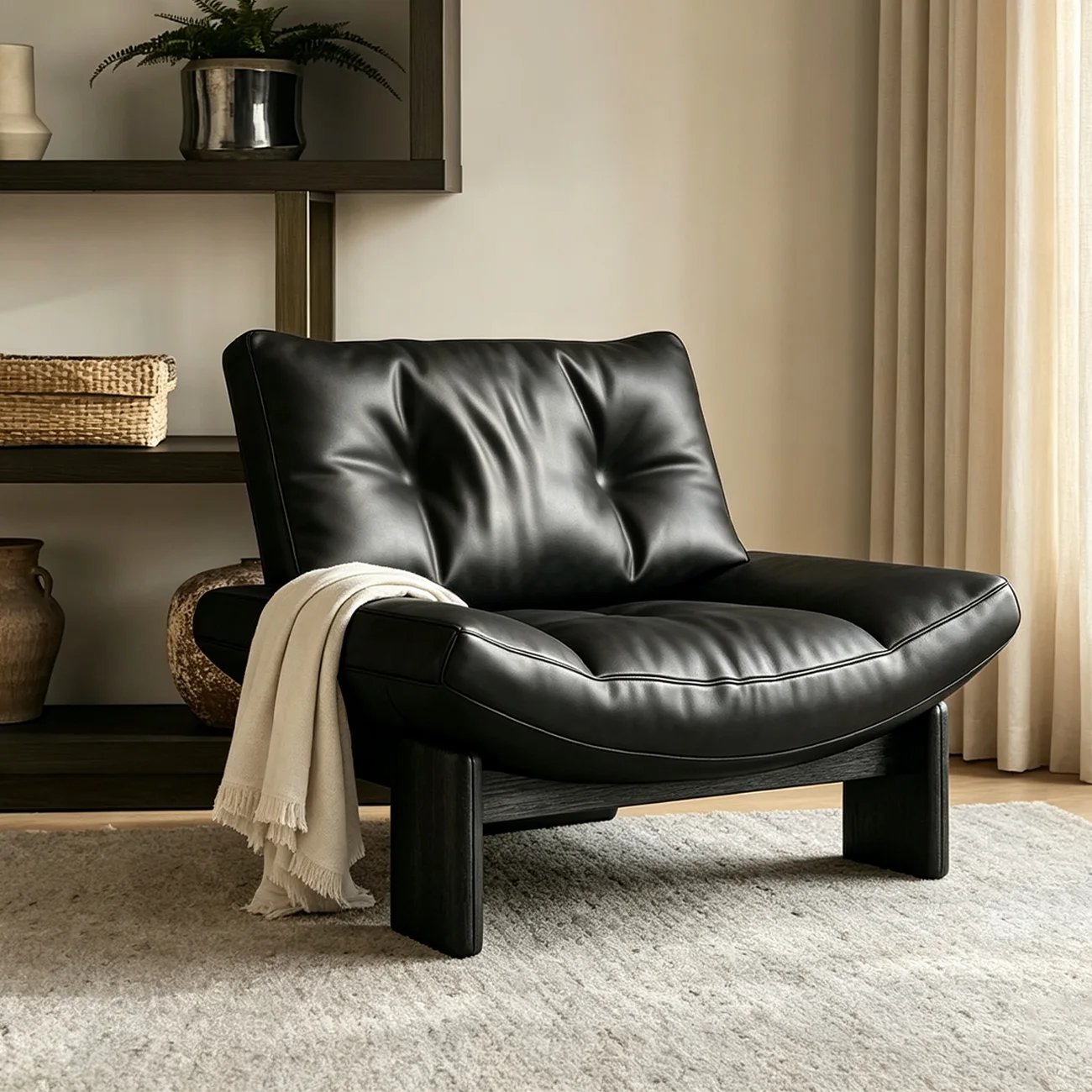 Modern Oversized Armless Lounge Accent Chair with Deep Seat in Chenille or Genuine Leather Image - 1 | homeyfad