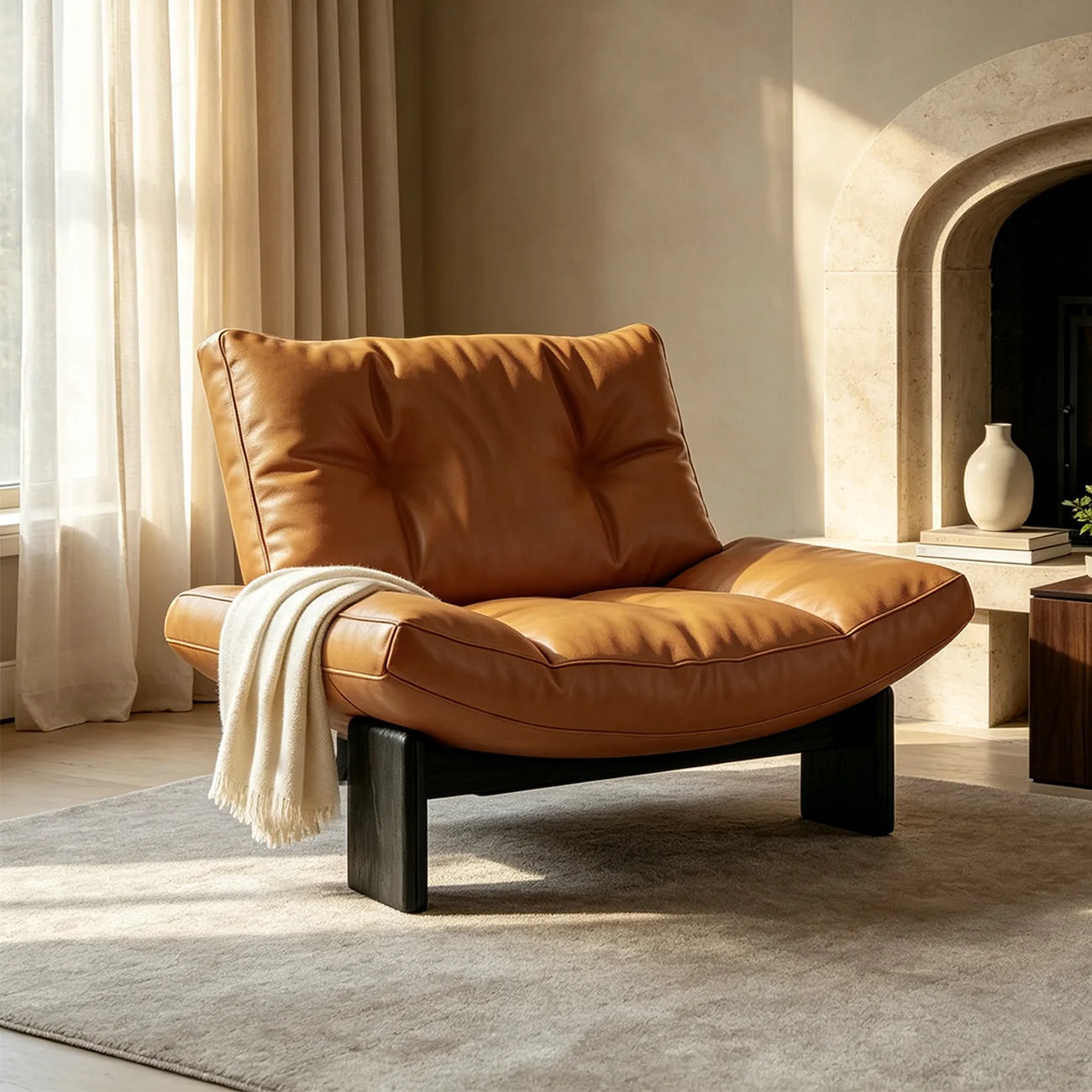 Modern Oversized Armless Lounge Accent Chair with Deep Seat in Chenille or Genuine Leather Image - 7 | homeyfad