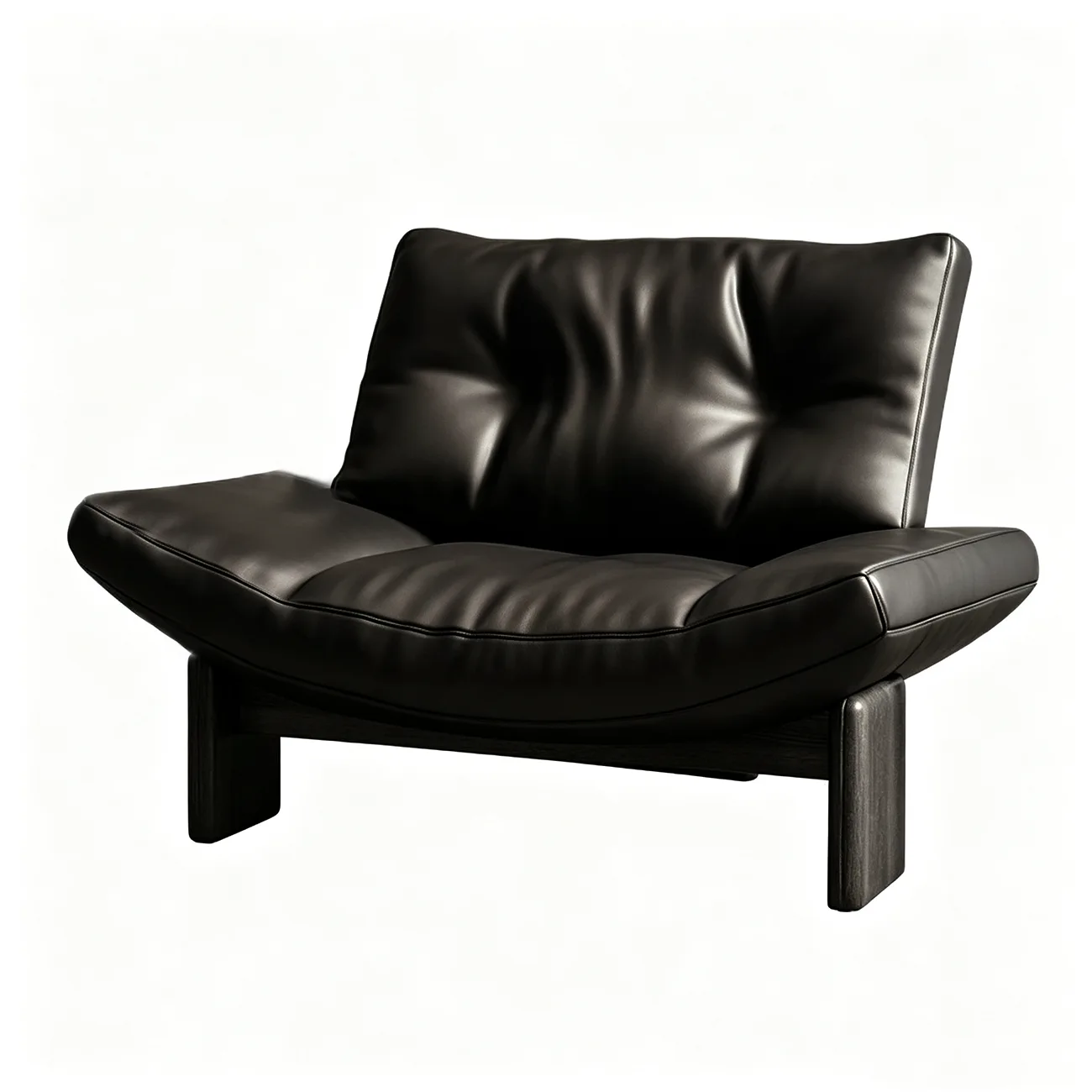 Black Genuine Leather Modern Oversized Armless Lounge Accent Chair with Deep Seat in Chenille or Genuine Leather Image - 16 | homeyfad