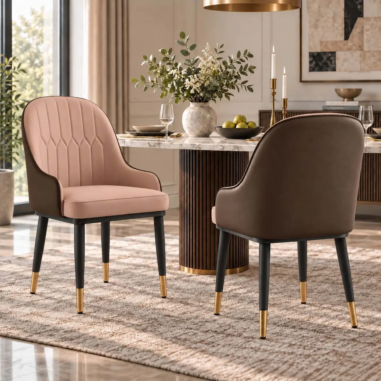 Contemporary Leather Solid Back Dining Chair With Arms Image - 6 | homeyfad