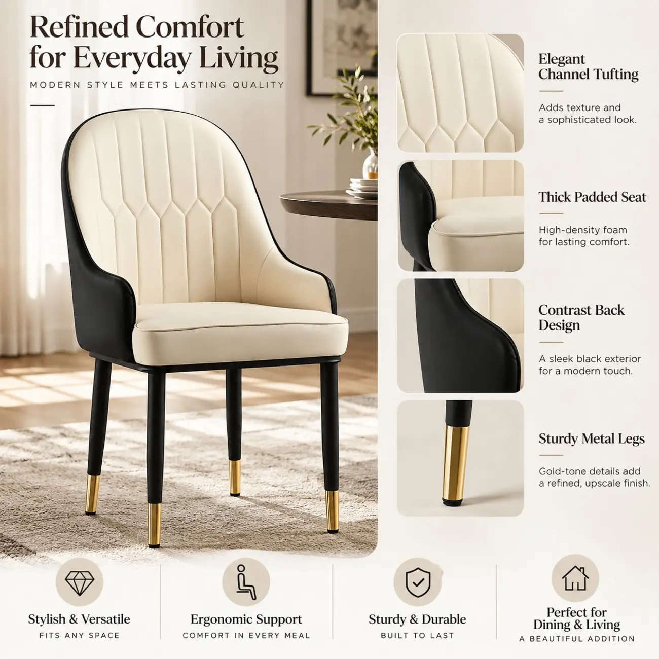 Contemporary Leather Solid Back Dining Chair With Arms Image - 4 | homeyfad