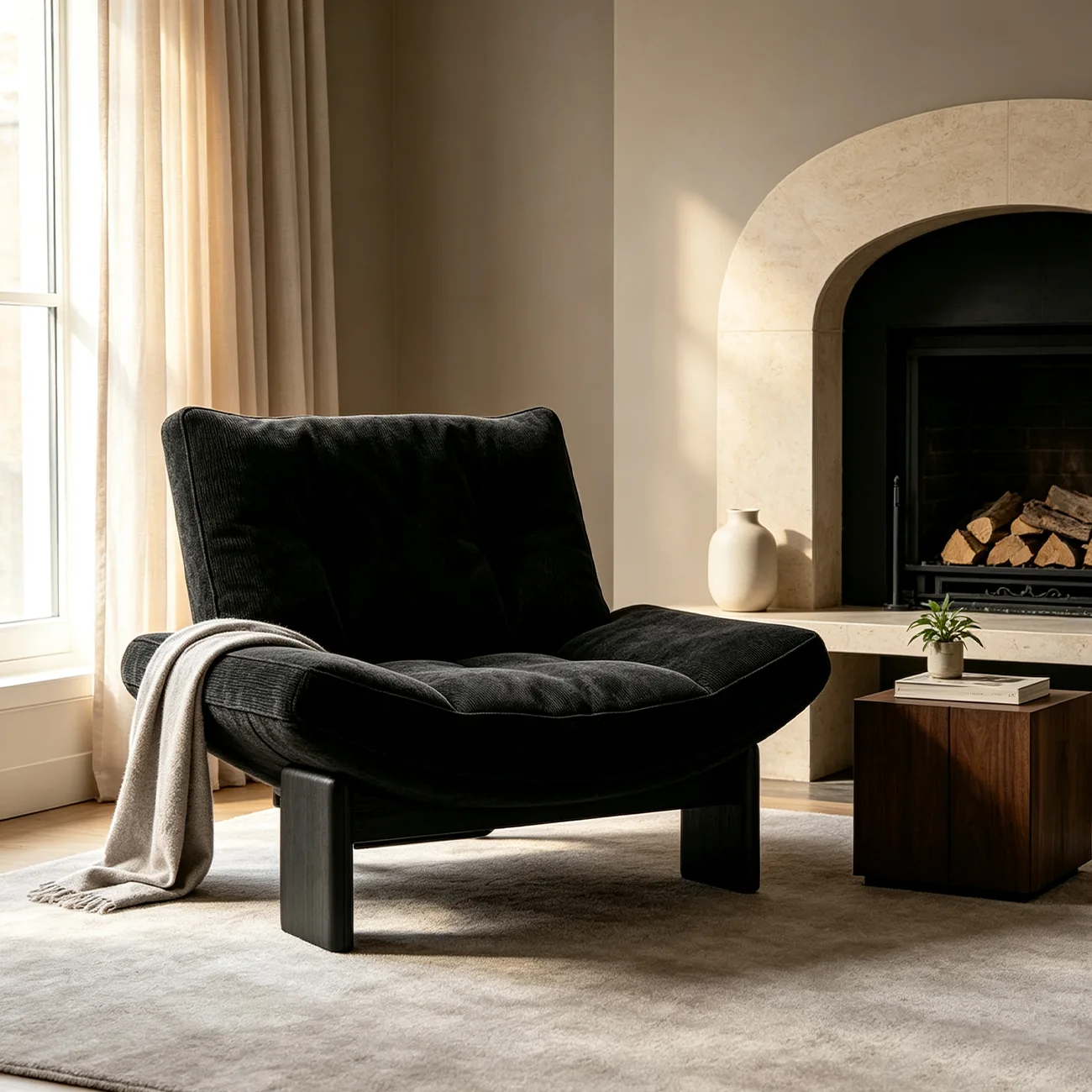 Modern Oversized Armless Lounge Accent Chair with Deep Seat in Chenille or Genuine Leather Image - 15 | homeyfad