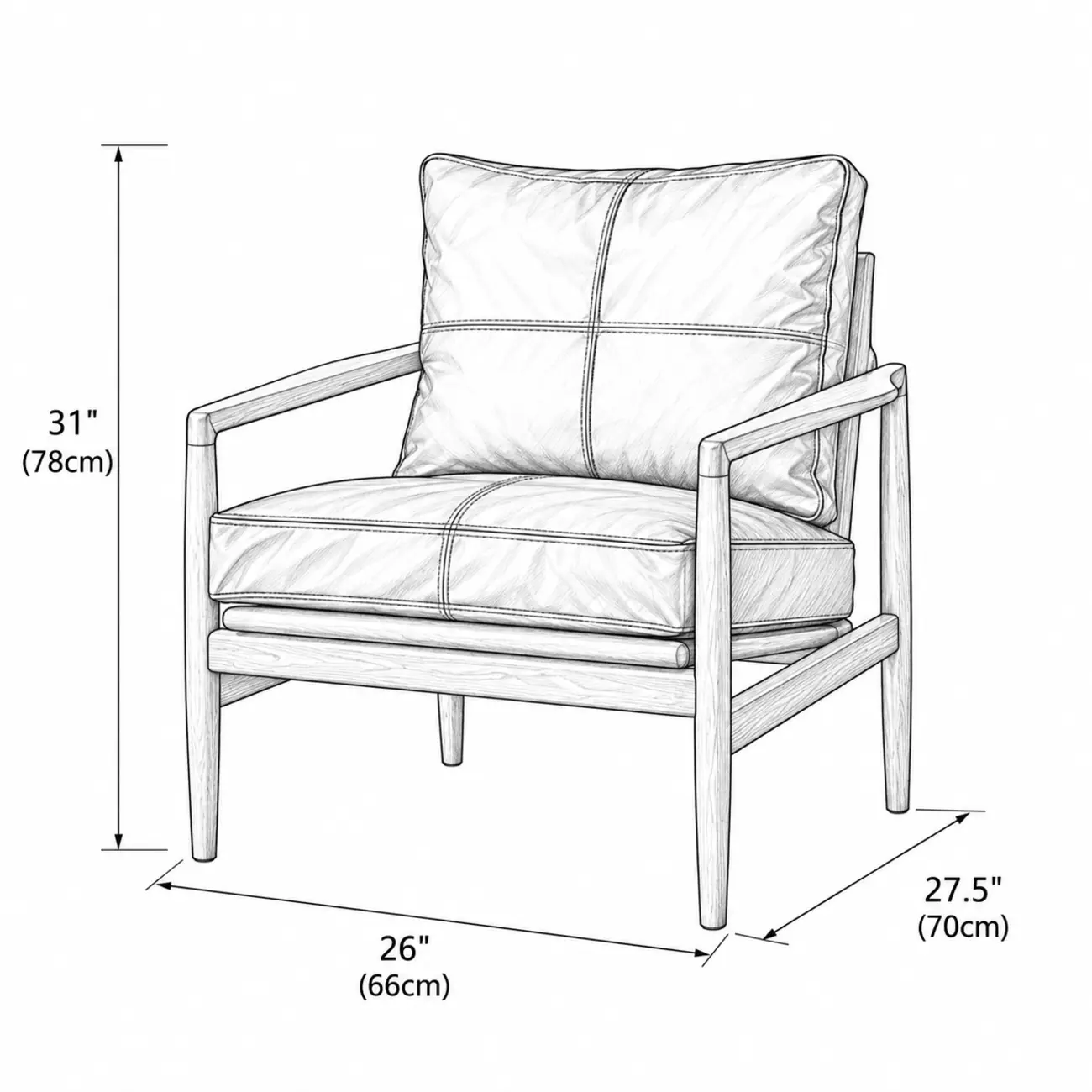 Leather Armchair with Wooden Armrest for Living Room #size | homeyfad