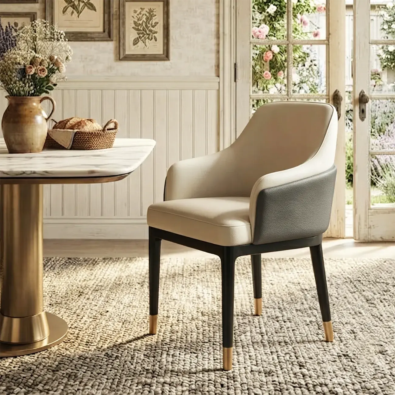 Modern Leather Uphostered Dining Chair Sloped Arms Image - 2 | homeyfad