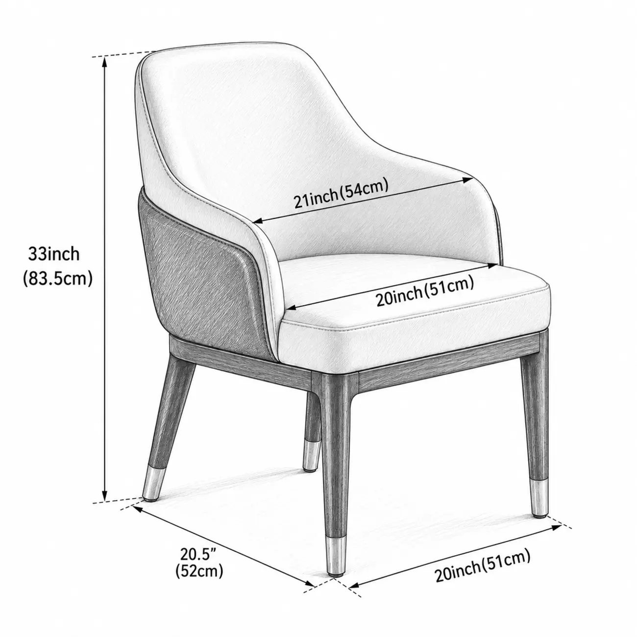 Modern Leather Uphostered Dining Chair Sloped Arms #size | homeyfad