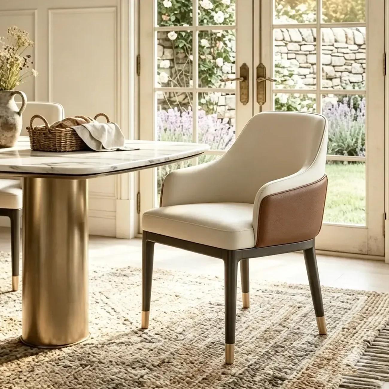 Modern Leather Uphostered Dining Chair Sloped Arms | homeyfad