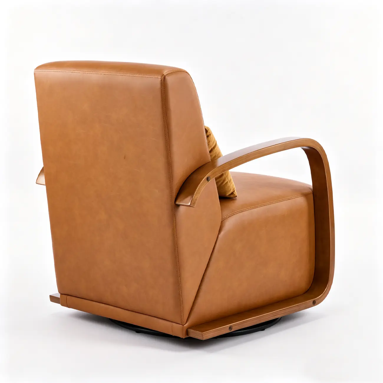 Vintage Brown Faux Leather Swivel Accent Chair with Curved Wood Arms Image - 12 | homeyfad
