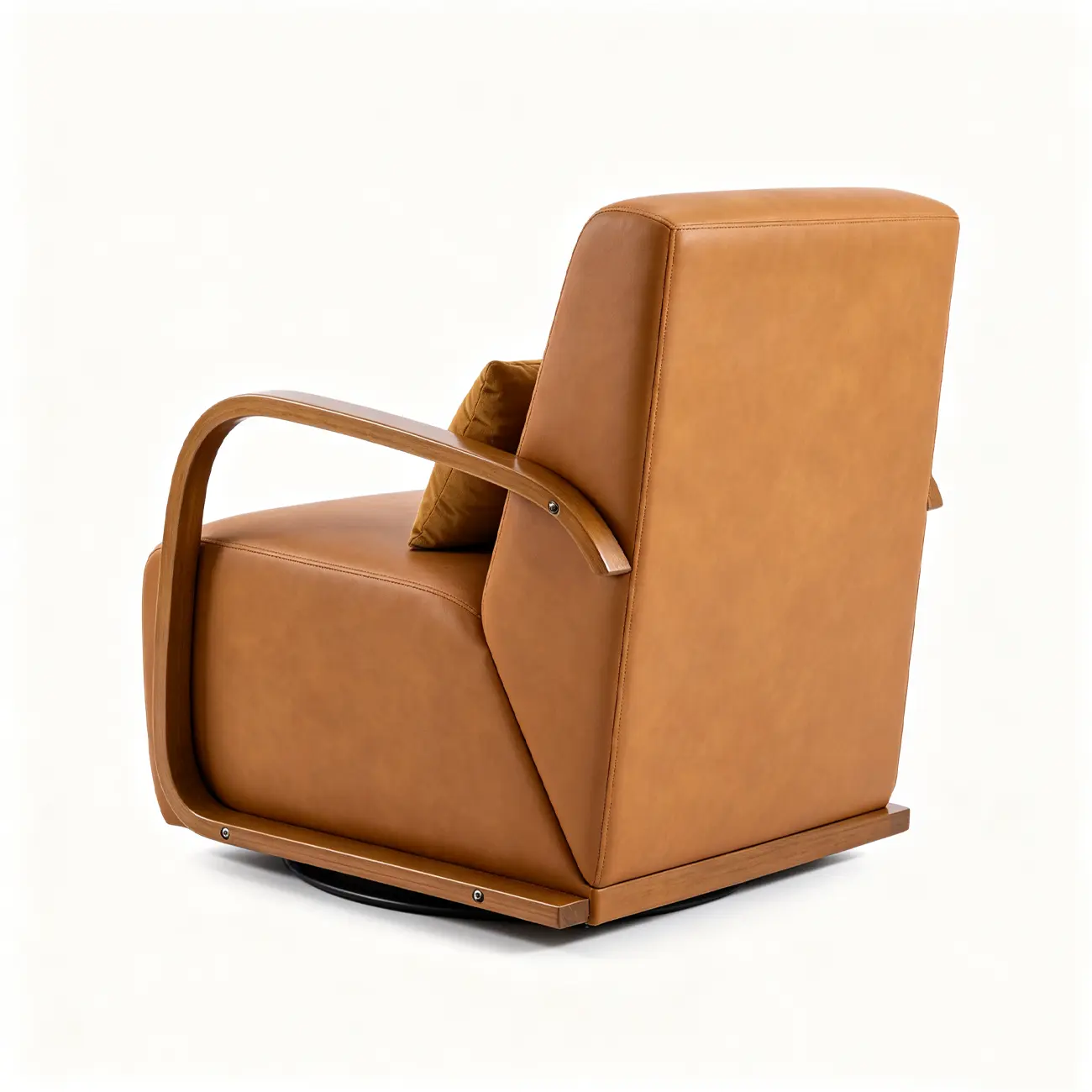 Vintage Brown Faux Leather Swivel Accent Chair with Curved Wood Arms Image - 11 | homeyfad