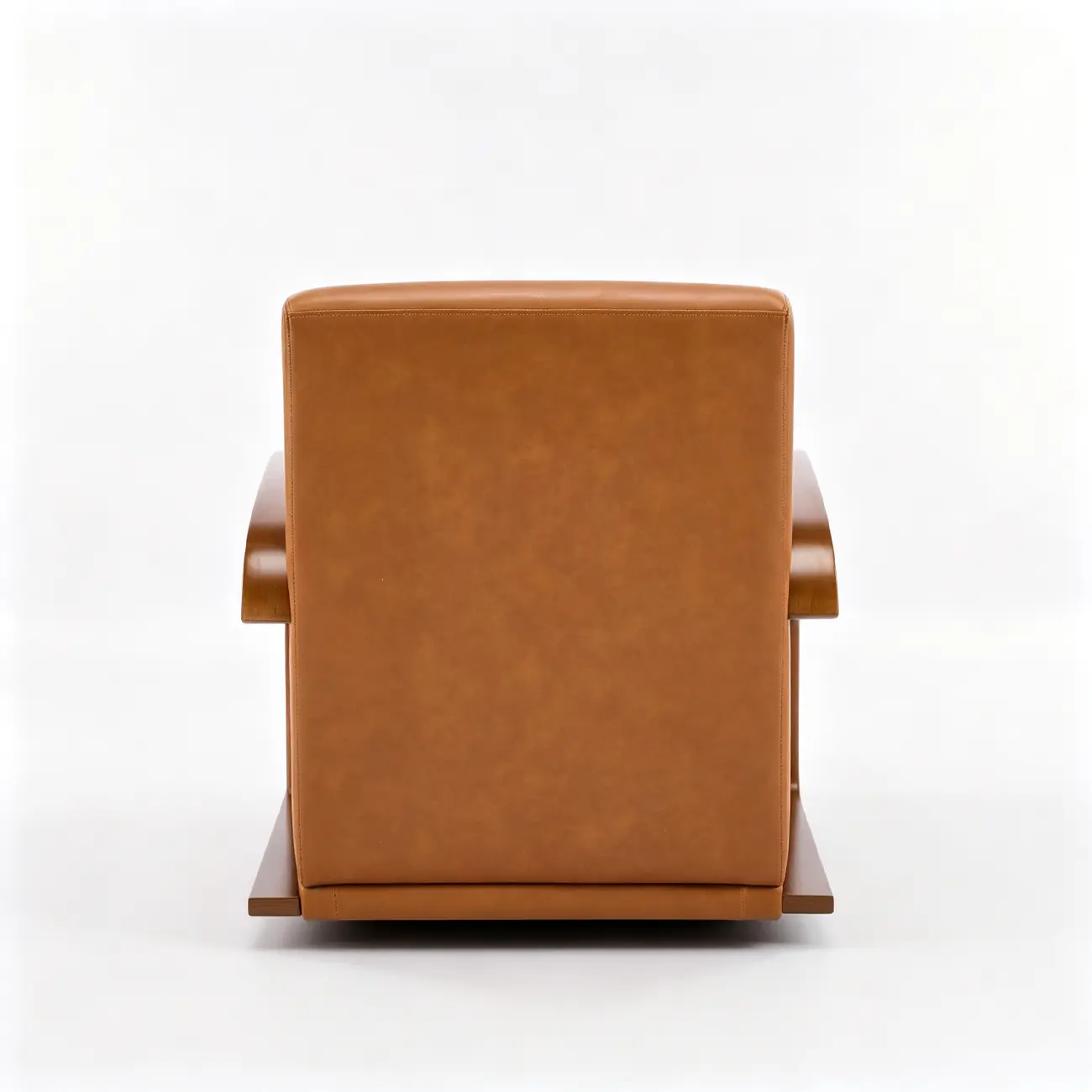 Vintage Brown Faux Leather Swivel Accent Chair with Curved Wood Arms Image - 10 | homeyfad