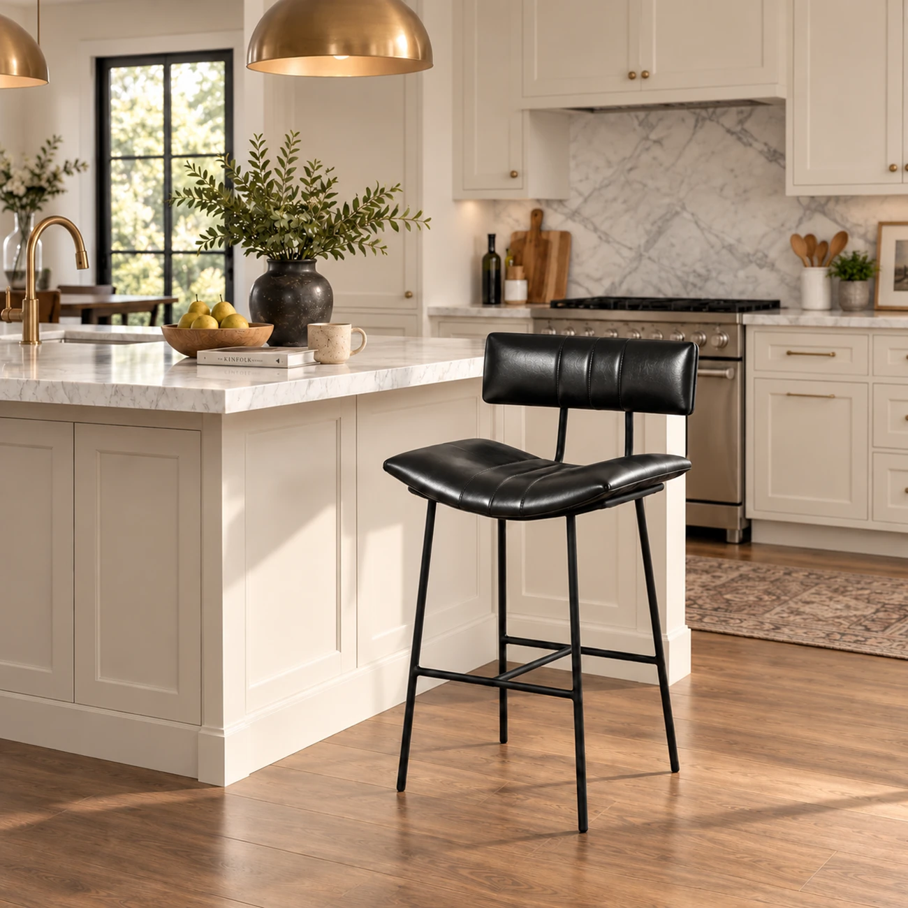 Mid-century Modern Curved Faux Leather Counter Stool With Backrest Image - 10 | homeyfad