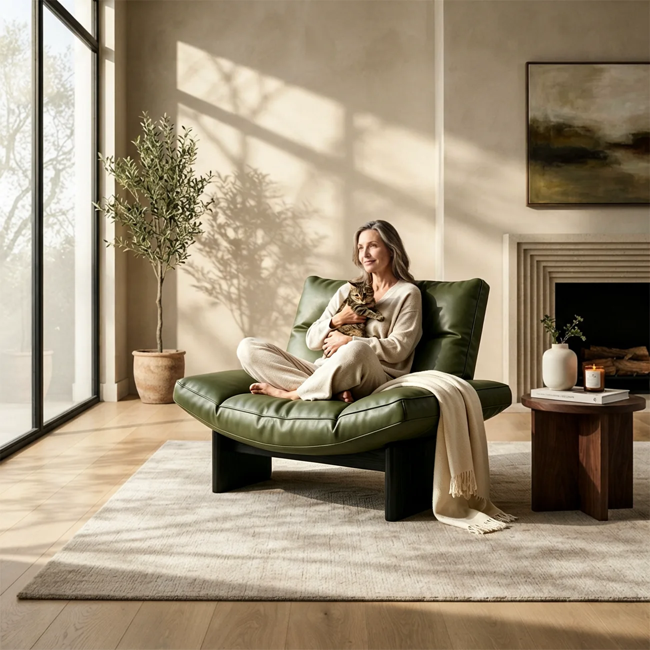 Modern Oversized Armless Lounge Accent Chair with Deep Seat in Chenille or Genuine Leather Image - 2 | homeyfad