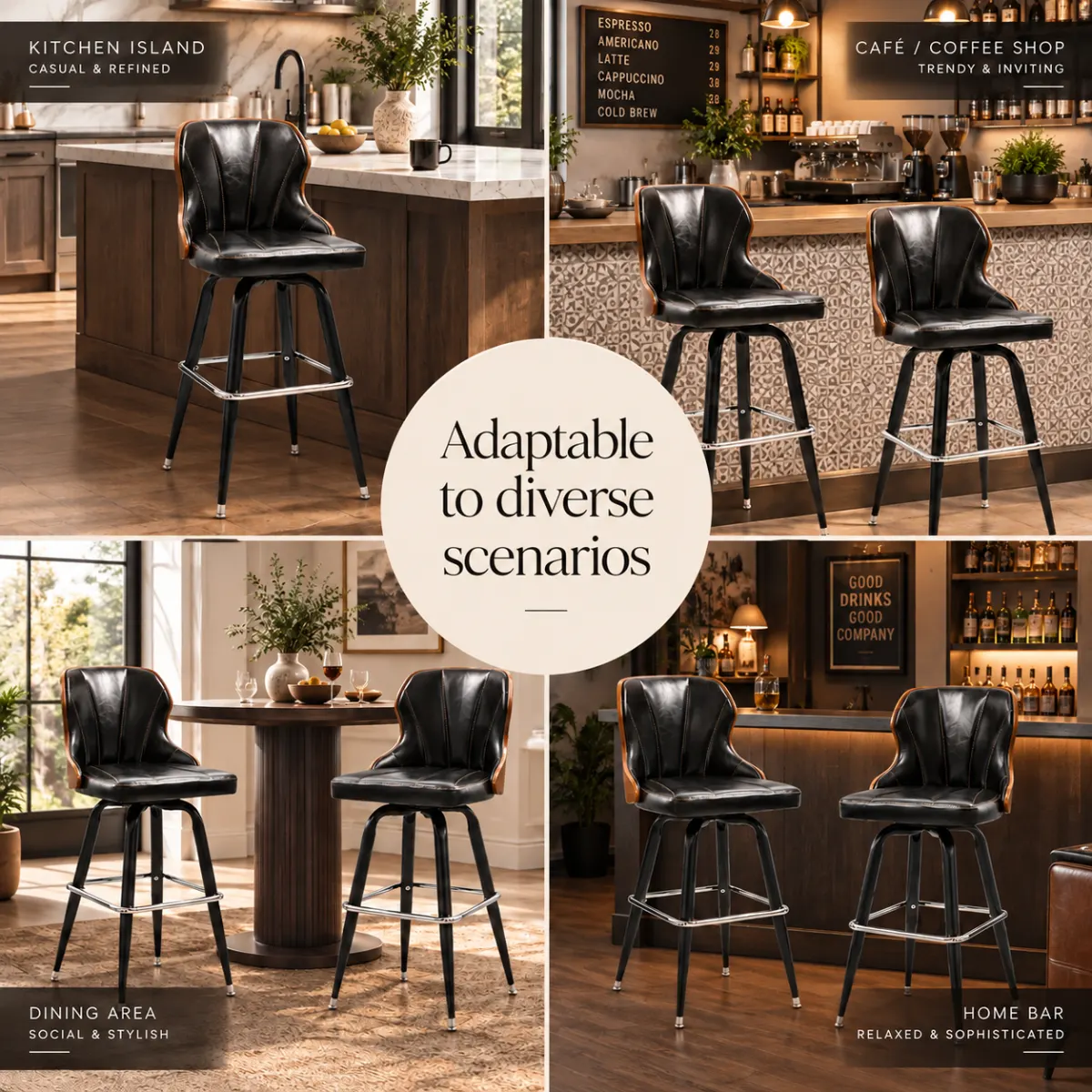 Set Of 2 Vintage Oil-wax Leather Bar Stool With Solid Wood Backrest Image - 5 | homeyfad