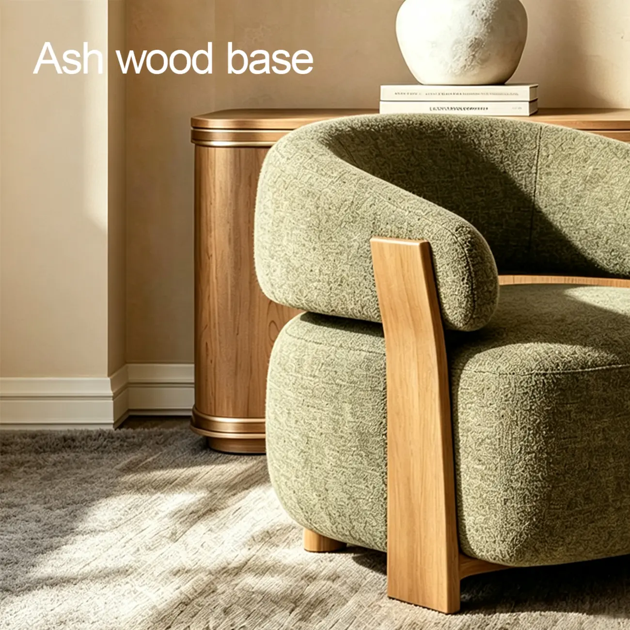 Mid-century Modern Green Chenille Upholstered Curved Lounge Chair Image - 6 | homeyfad