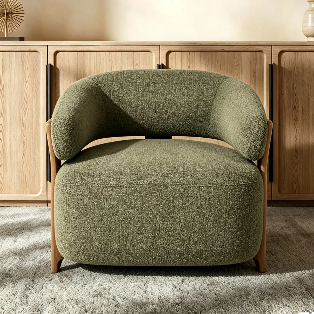 Mid-century Modern Green Chenille Upholstered Curved Lounge Chair Image - 5 | homeyfad