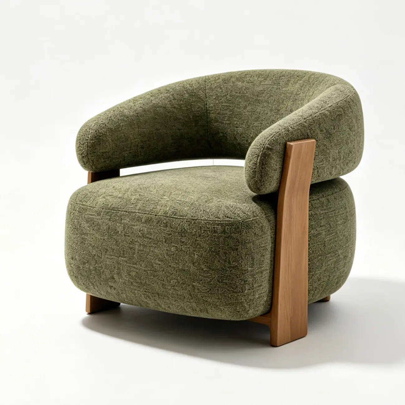 Mid-century Modern Green Chenille Upholstered Curved Lounge Chair Image - 8 | homeyfad