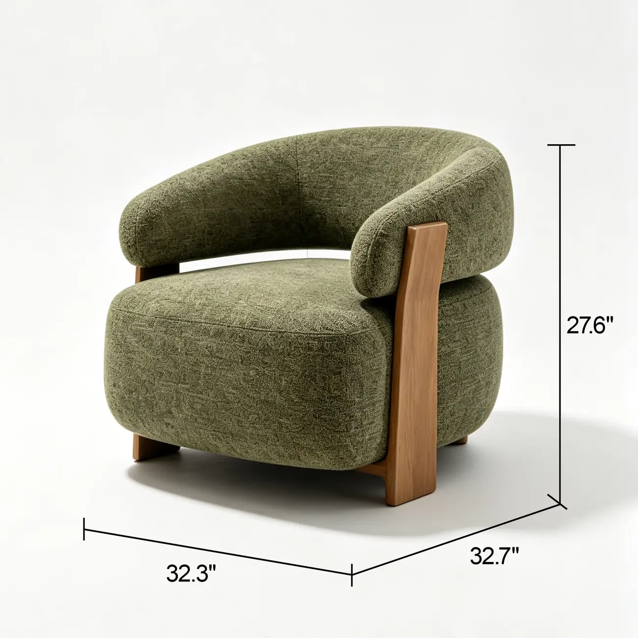 Mid-century Modern Green Chenille Upholstered Curved Lounge Chair Image - 9 | homeyfad