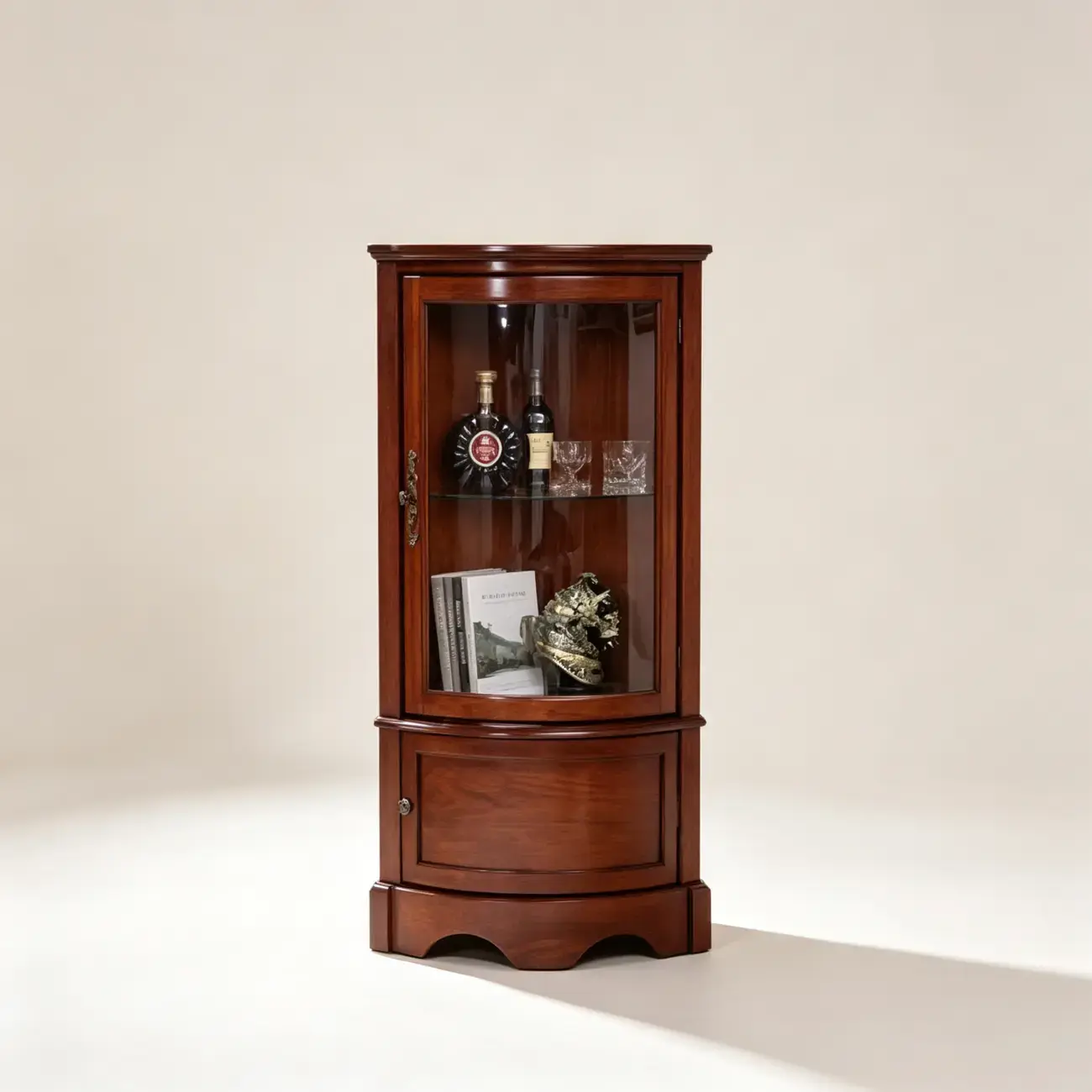 Cherry 16.5"W*16.5"D*49"H Traditional Solid Wood Corner Display Wine Cabinet With Glass Door Image - 2 | homeyfad