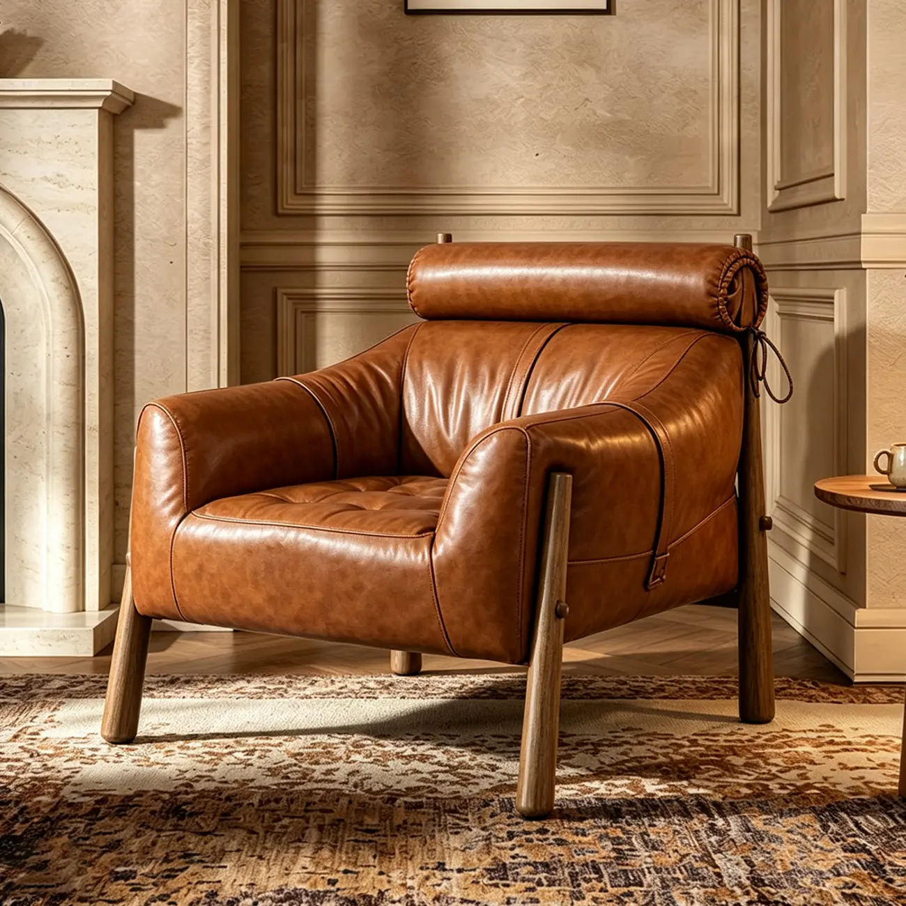 Vintage Oil-waxed Leather Lounge Chair With Solid Wood Frame Image - 1 | homeyfad
