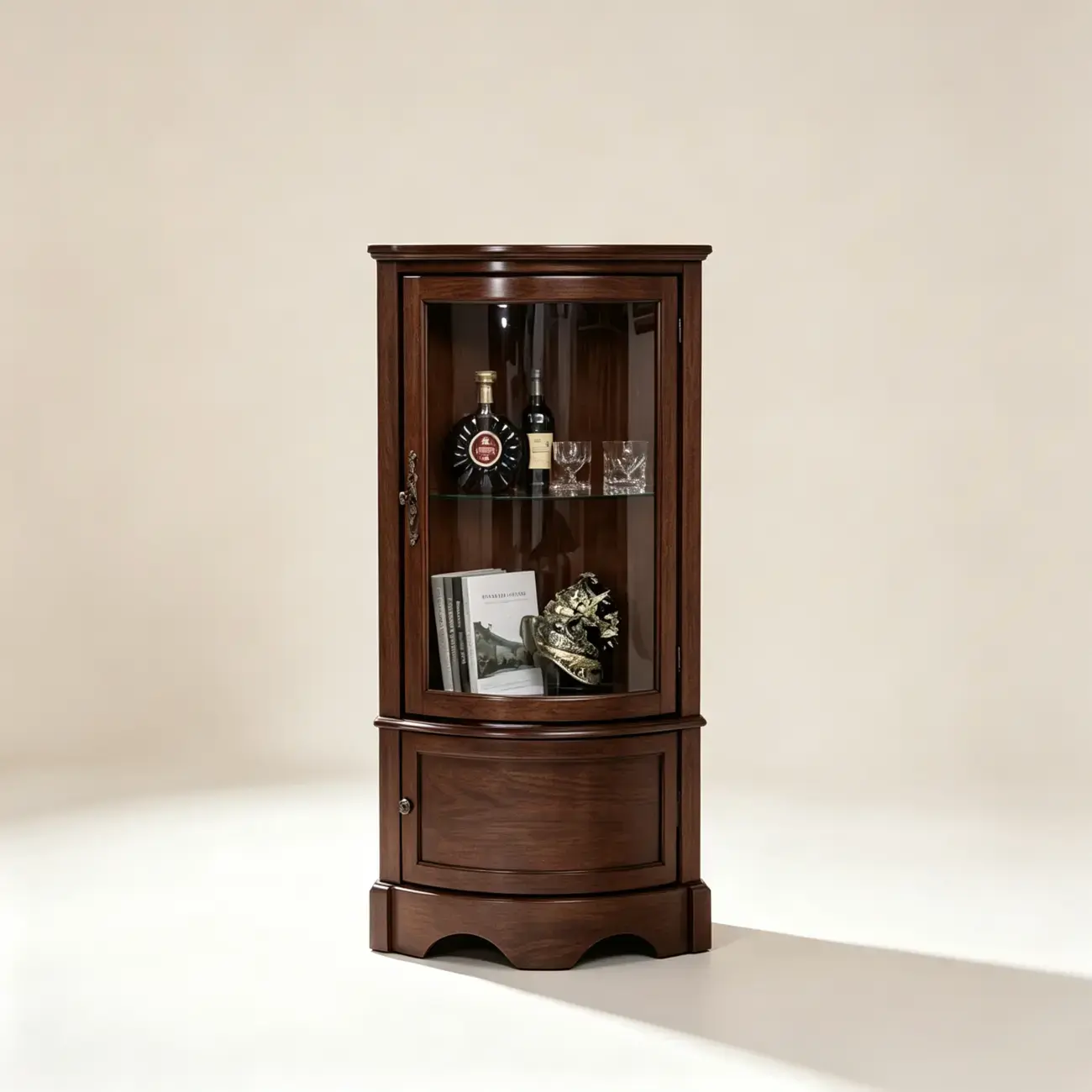 Walnut 16.5"W*16.5"D*49"H Traditional Solid Wood Corner Display Wine Cabinet With Glass Door Image - 10 | homeyfad