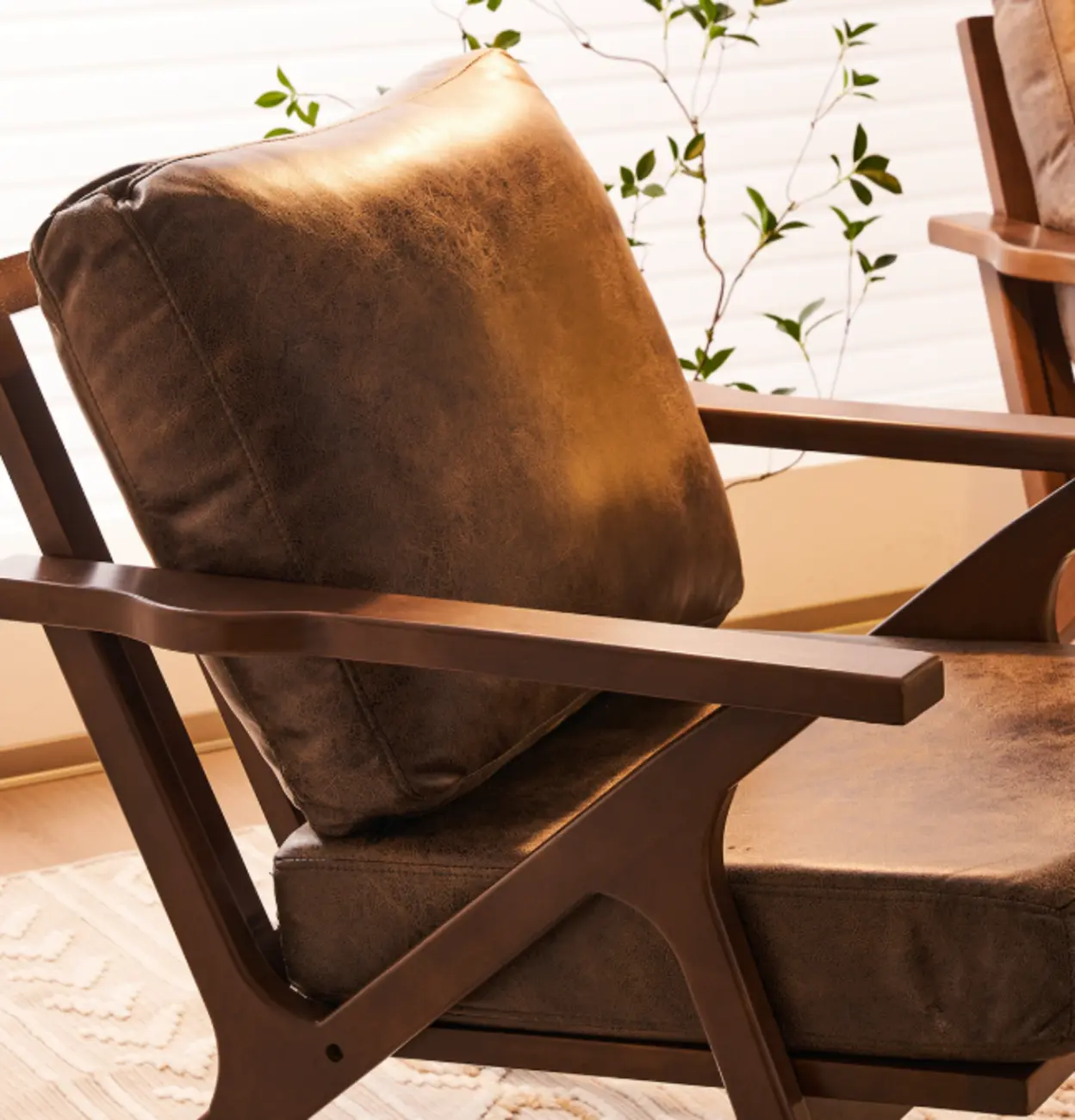 Mid-Century Modern Solid Wood Brown Arm Chair for Living Room Image - 8 | homeyfad