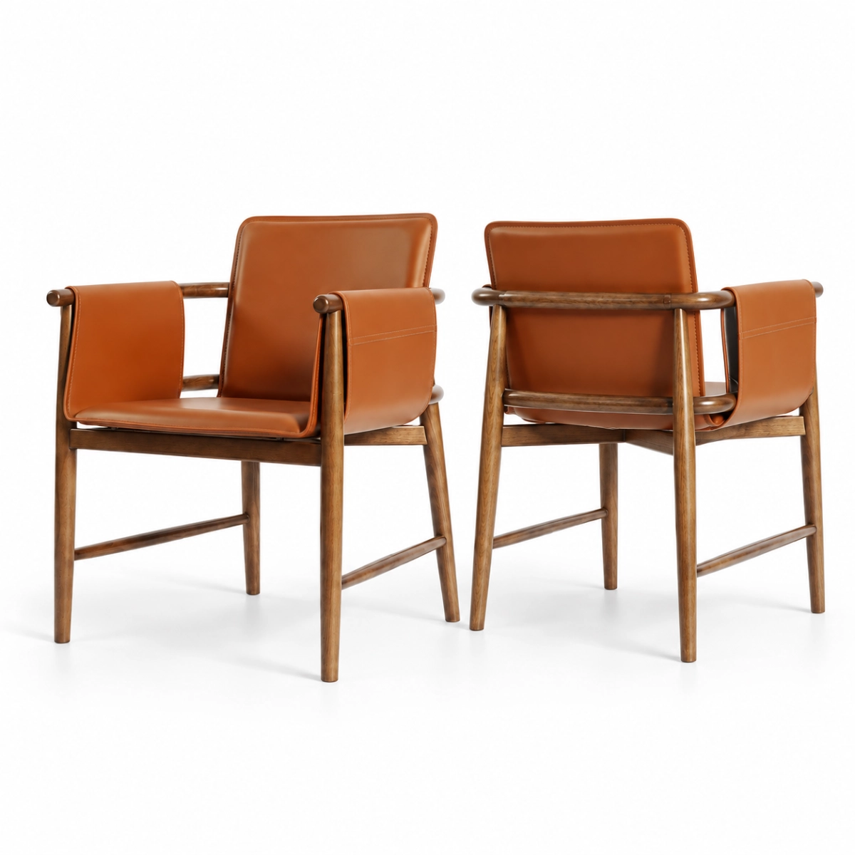 Mid-century Faux Leather Arm Dining Chair With Solid Ash Wood Frame Image - 2 | homeyfad