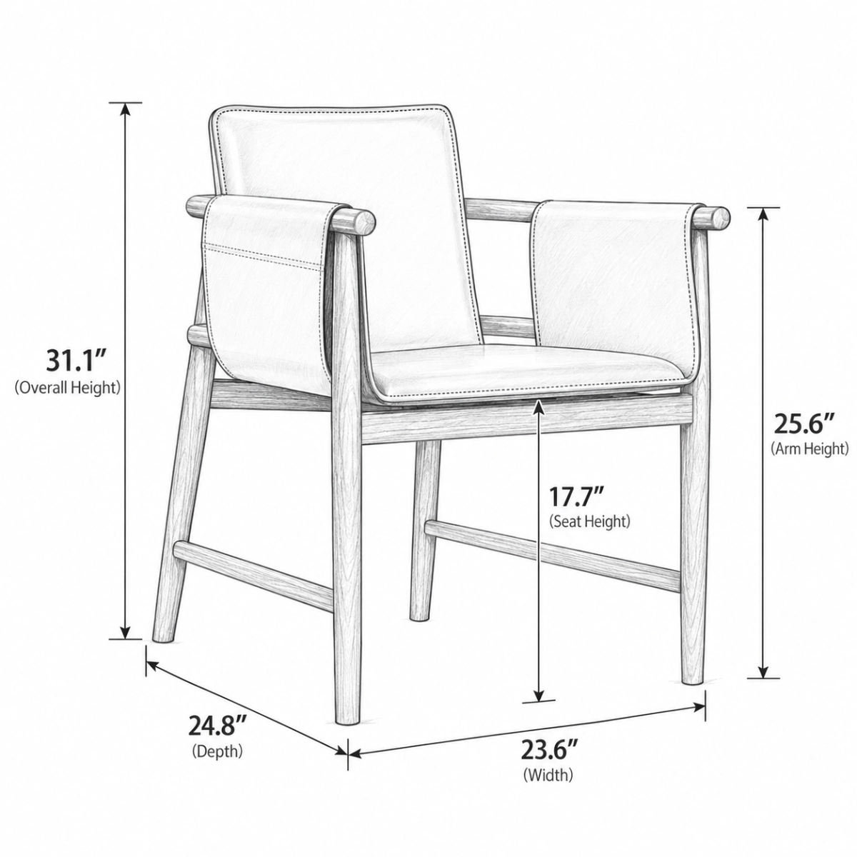 Mid-century Faux Leather Arm Dining Chair With Solid Ash Wood Frame Image - 17 | homeyfad