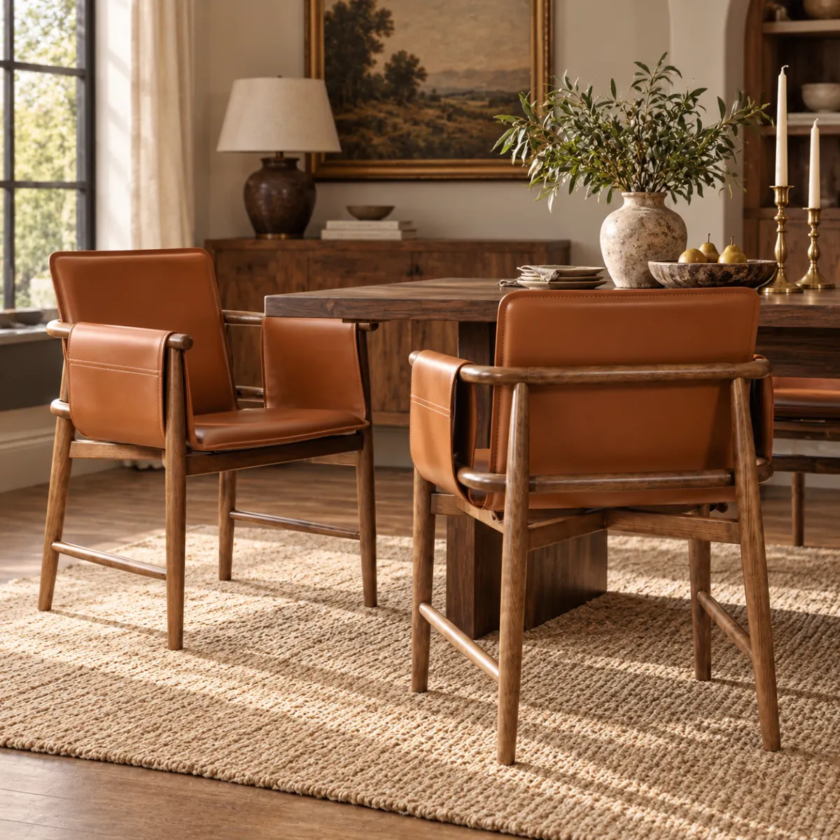 Mid-century Faux Leather Arm Dining Chair With Solid Ash Wood Frame Image - 1 | homeyfad