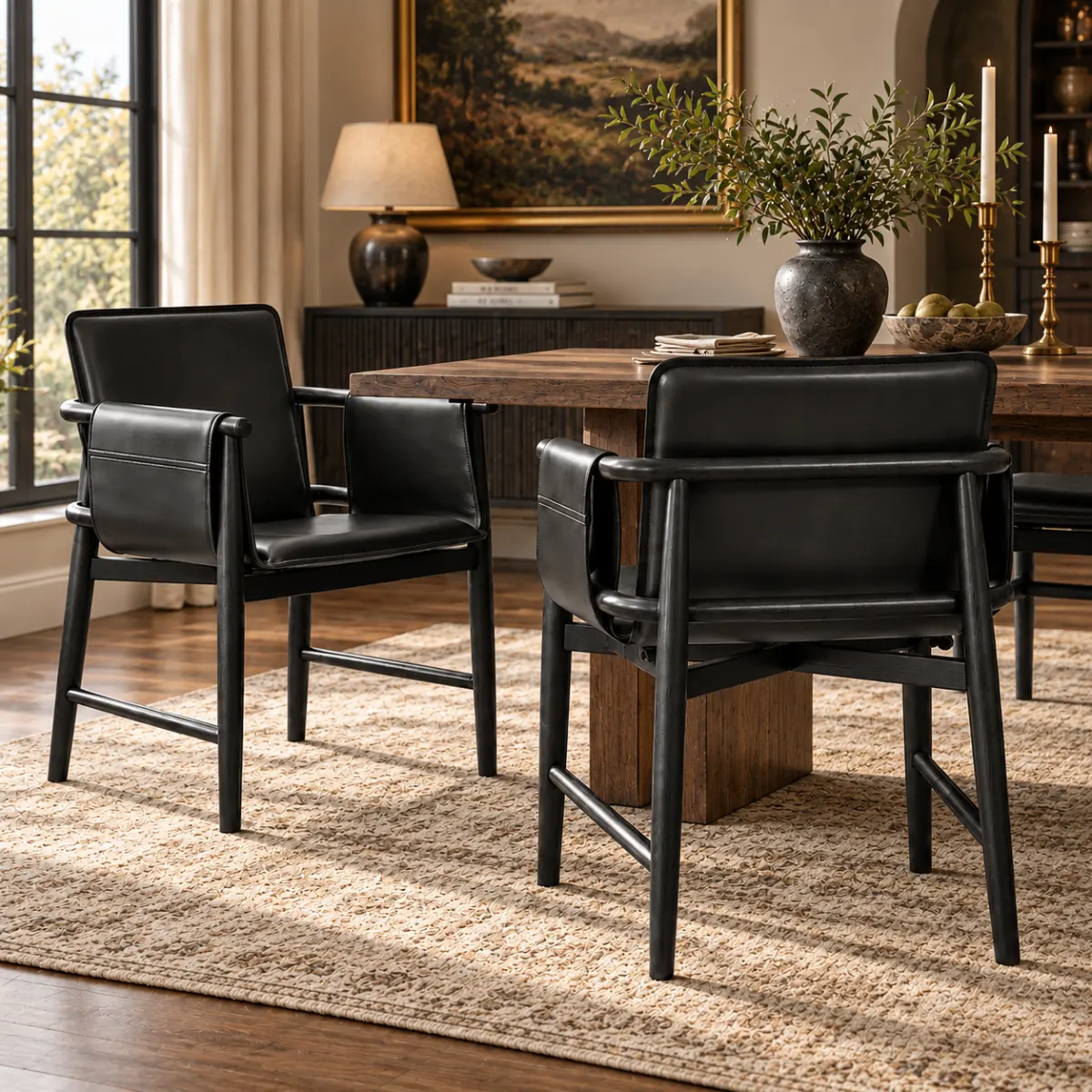Mid-century Faux Leather Arm Dining Chair With Solid Ash Wood Frame Image - 8 | homeyfad