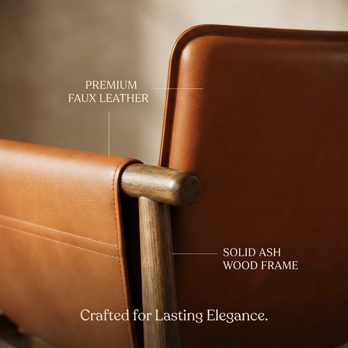 Mid-century Faux Leather Arm Dining Chair With Solid Ash Wood Frame Image - 6 | homeyfad