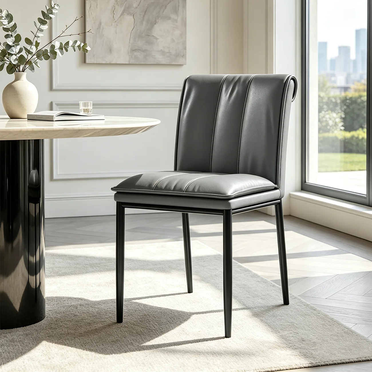 Dark Gray Low Back Upholstered Dining Chairs with Vertical Tufting Image - 5 | homeyfad