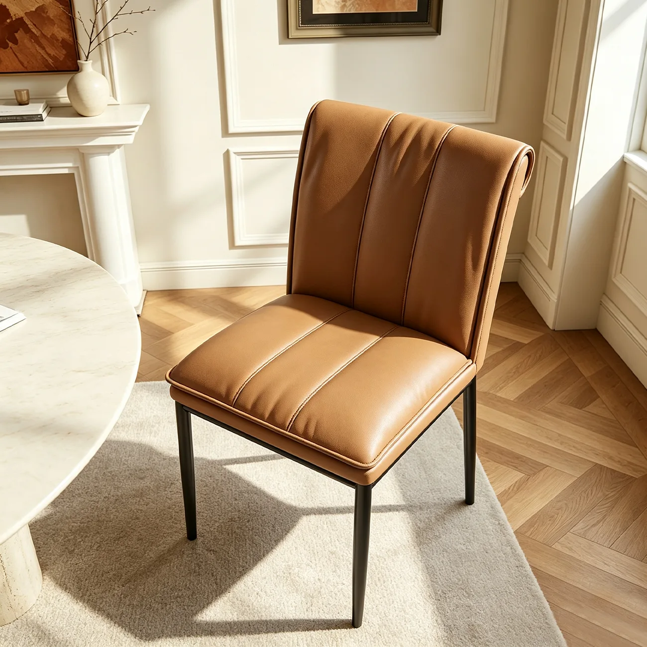 Low Back Upholstered Dining Chairs with Vertical Tufting Image - 2 | homeyfad