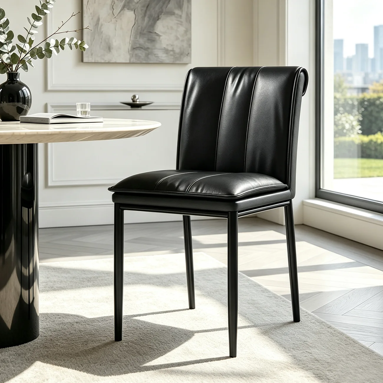 Black Low Back Upholstered Dining Chairs with Vertical Tufting Image - 6 | homeyfad